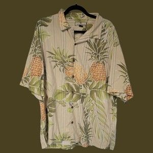 Tommy Bahama 100% Silk Men’s Button Down Hawaiian‎ XL Embroidered Stripes